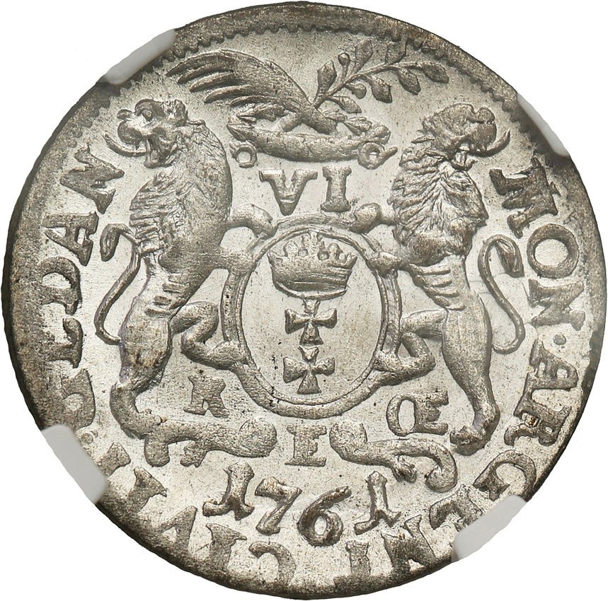 August III Sas. Szóstak (6 groszy) 1761, Gdańsk NGC MS63 (2MAX)